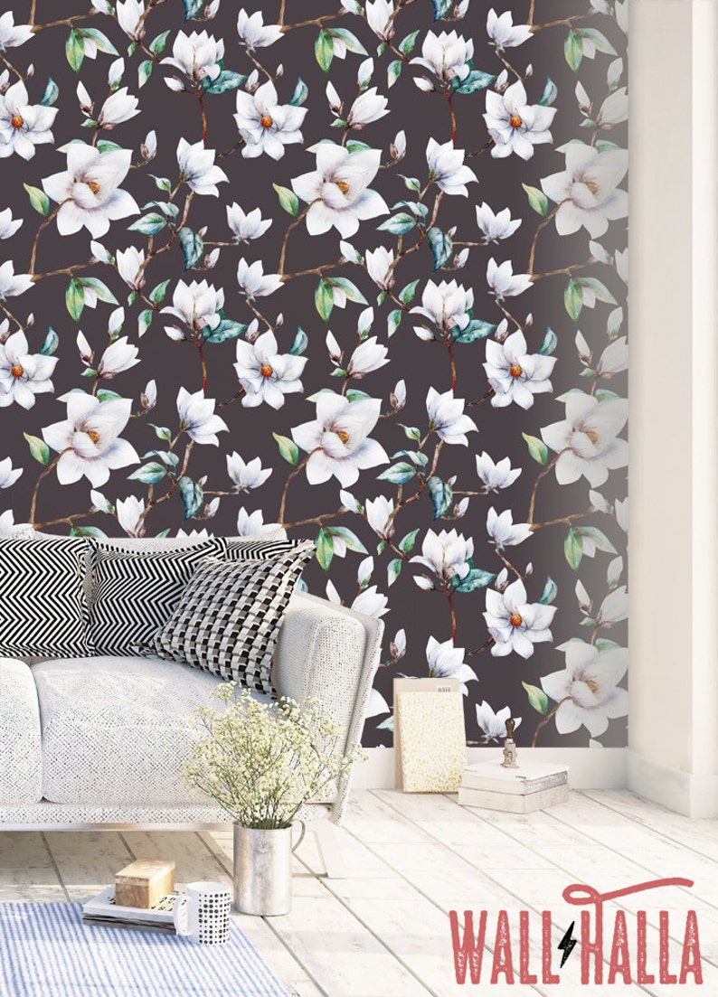 Floral Print Removable Wallpaper Asian Flowers and Leaves Wallpaper Cherry Blossom Wallpaper Tropical Peel and Stick Wallpaper