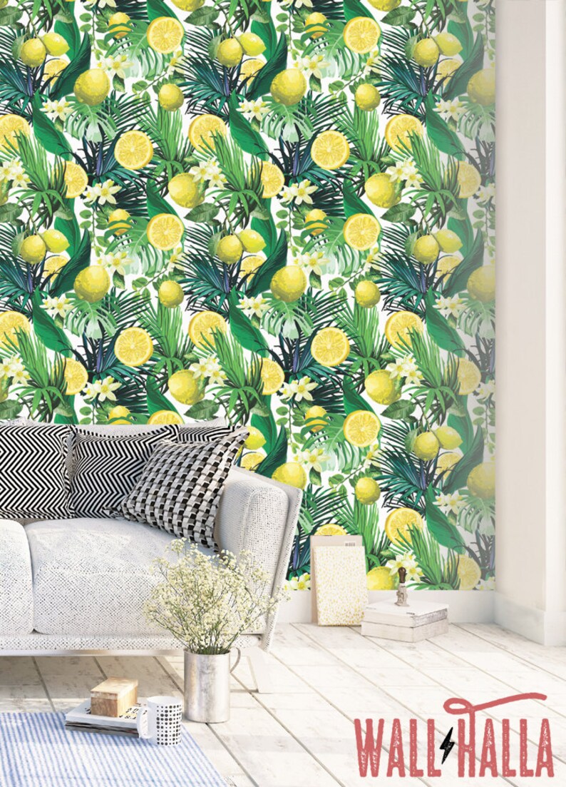 Lemon and Citris Blossom Wallpaper Removable Wallpaper Etsy