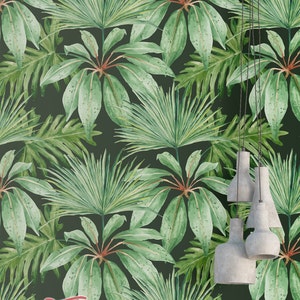 Jungle Palm Leaves Wallpaper - Removable Wallpaper - Monstera and Palm Leaf Wallpaper - Floral Print - Tropical Peel and Stick Wallpaper