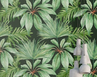 Jungle Palm Leaves Wallpaper - Removable Wallpaper - Monstera and Palm Leaf Wallpaper - Floral Print - Tropical Peel and Stick Wallpaper