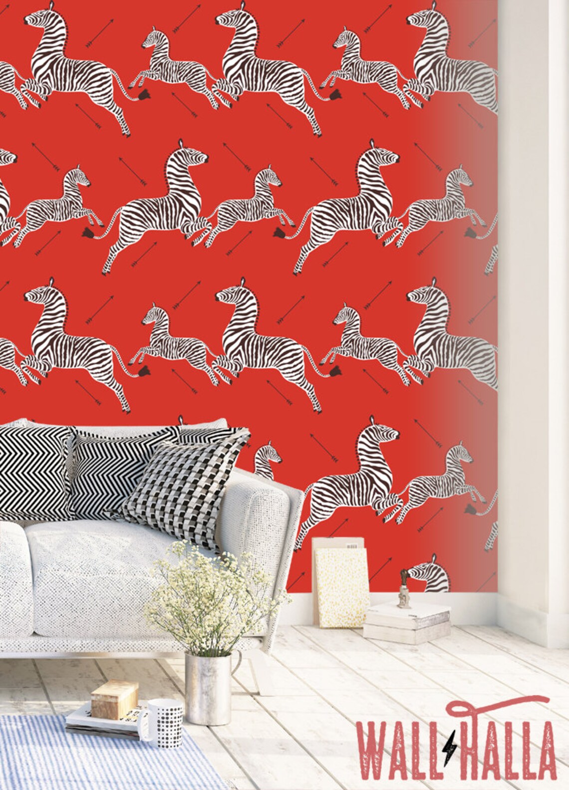 Red Zebra Wallpaper Peel and Stick Self Adhesive Wallpaper Etsy