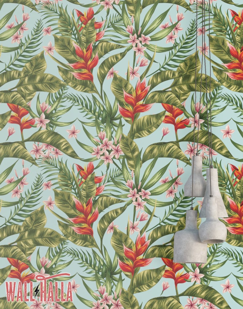 Tropical Palm Leaf Wallpaper Removable Wallpaper Hawaii Etsy