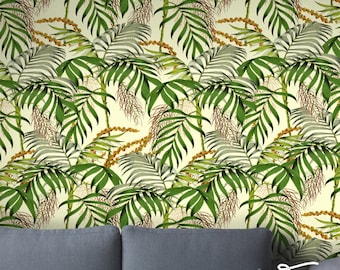 Seamless Self Adhesive Palm Tree Pattern Wallpaper - Removable Vintage Wall Decals - Palm Tree Wall Stickers - Temporary Wallpapers