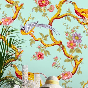 Papel de Parede Chinoiserie: Adesivos de Parede Vintage com Estampa Floral e Pássaros, Removíveis e Fáceis de Aplicar