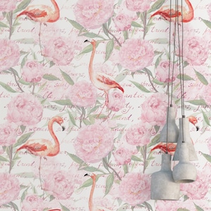 Flamingo Floral Wallpaper: Vintage Pink Peel and Stick