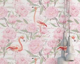Flamingo Floral Wallpaper: Vintage Pink Peel and Stick