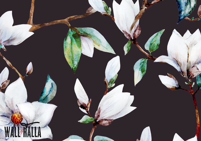 Floral Print Removable Wallpaper Asian Flowers and Leaves Wallpaper Cherry Blossom Wallpaper Tropical Peel and Stick Wallpaper