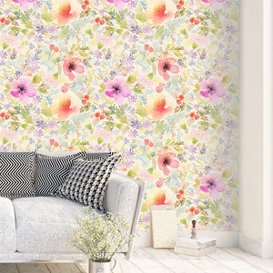 Watercolor Floral Wallpaper: Tropical Peel and Stick Removable Print