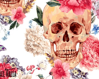 Skull and Flowers Wallpaper: Self Adhesive Removable Wall Decals