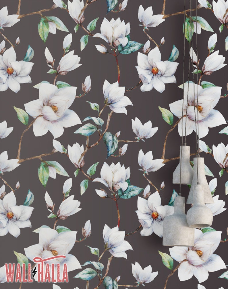 Floral Print Removable Wallpaper Asian Flowers and Leaves Wallpaper Cherry Blossom Wallpaper Tropical Peel and Stick Wallpaper