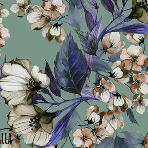 Blue Flower Wallpaper - Removable Wallpaper - Flower Buds Flower Wallpaper - Floral Print - Tropical Peel and Stick Wallpaper