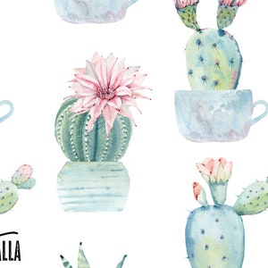 Carta da parati Cactus ad acquerello autoadesiva senza cuciture - Adesivo murale vintage rimovibile - Adesivo murale cactus ad acquerello - Carta da parati temporanea