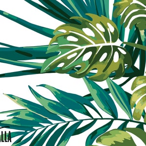 Monstera Palm Leaf Wallpaper: Tropical Floral Print, Removable Wallpaper