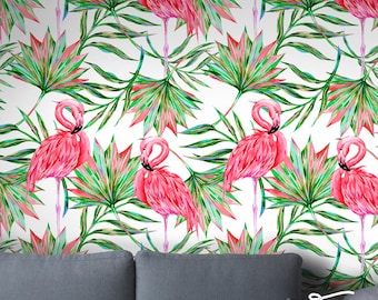 Flamingo Palm Wallpaper: Tropical Peel and Stick Wall Decals