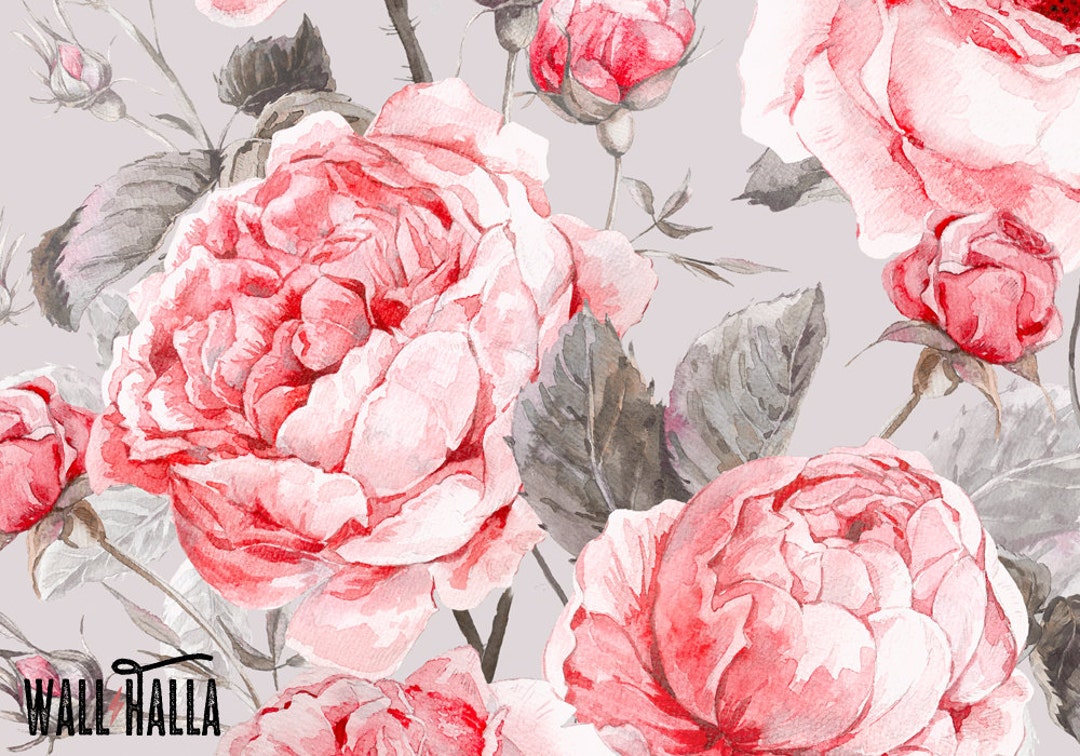 Vintage Pink Rose Wallpaper: Floral Peel and Stick, Removable Wallpaper ...