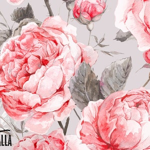 Vintage Pink Rose Wallpaper - Removable Wallpaper - Vintage Pink Roses Flower Wallpaper - Floral Print - Tropical Peel and Stick Wallpaper