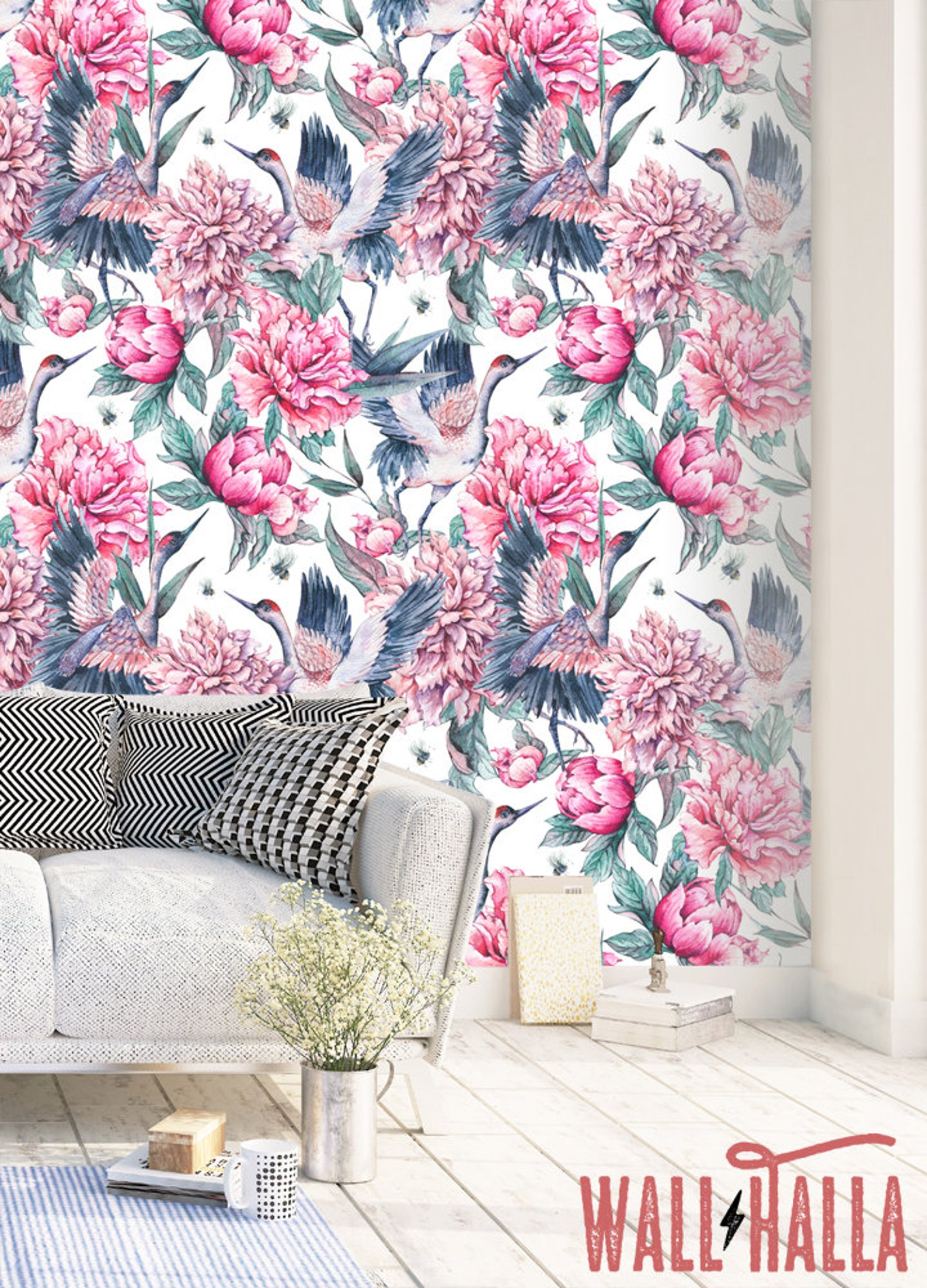 Seamless Crane Peel and Stick Wallpaper Removable Self - Etsy