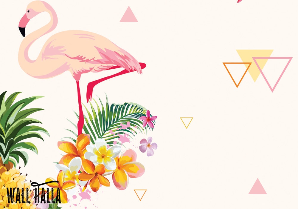 Flamingo Geometric Pineapple Wallpaper Removable Wallpaper Etsy UK