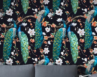 Peacock Pattern Wallpaper: Removable Tropical Wall Decals