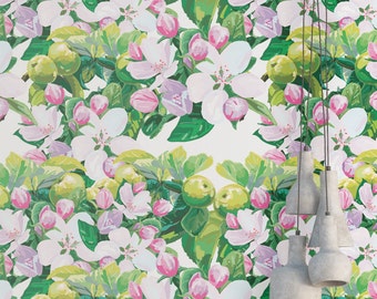 Apple Blossom Wallpaper - Removable Self Adhesive Wallpaper - Flower Blossom Wallpaper - Floral Print - Tropical Peel and Stick Wallpaper