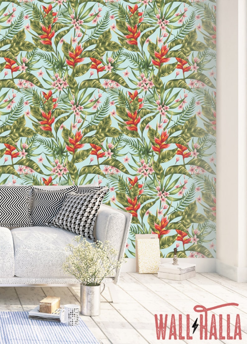 Tropical Palm Leaf Wallpaper Removable Wallpaper Hawaii Etsy