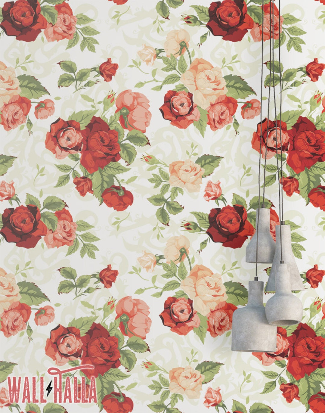 Rose Flower Wallpaper Removable Wallpaper Vintage Red - Etsy