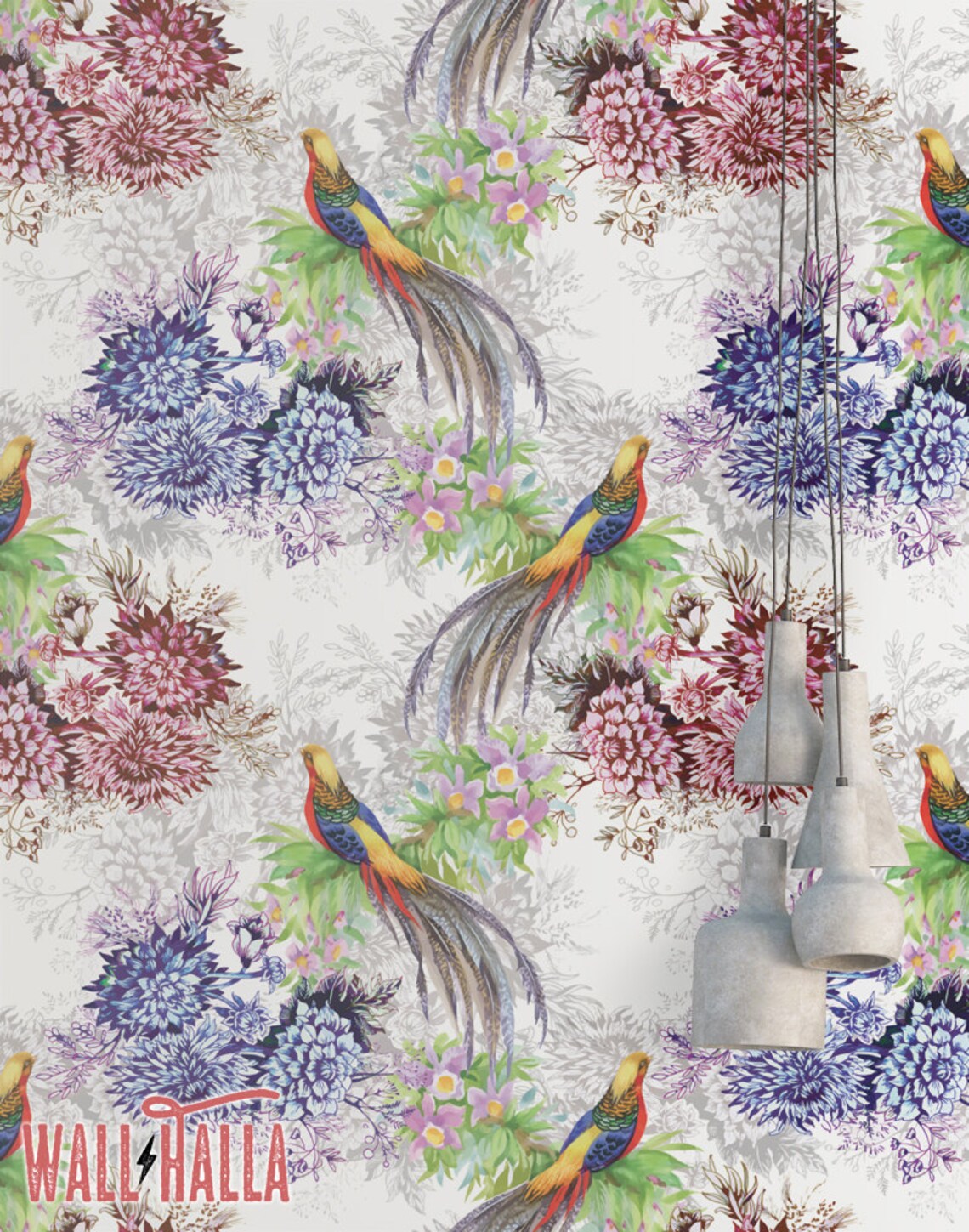 Watercolor pheasant Wallpaper Removable Wallpaper Colorful | Etsy