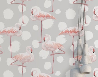 Flamingo Wallpaper: Tropical Pink Dots, Peel and Stick