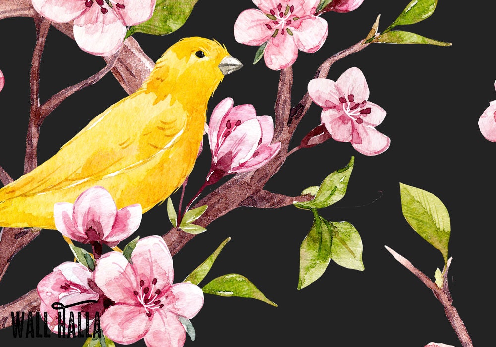 Birds in Trees Pattern Wallpaper Self Adhesive or Nonwoven | Etsy