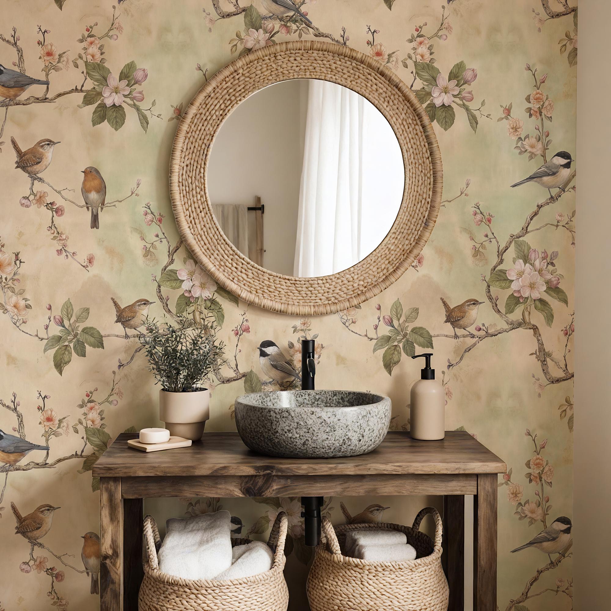 Floral Bird Wallpaper: Vintage Botanical Wall Mural - Etsy Canada