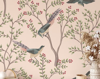 Vintage Chinoiserie Birds Wallpaper: Removable Tropical Wall Decor