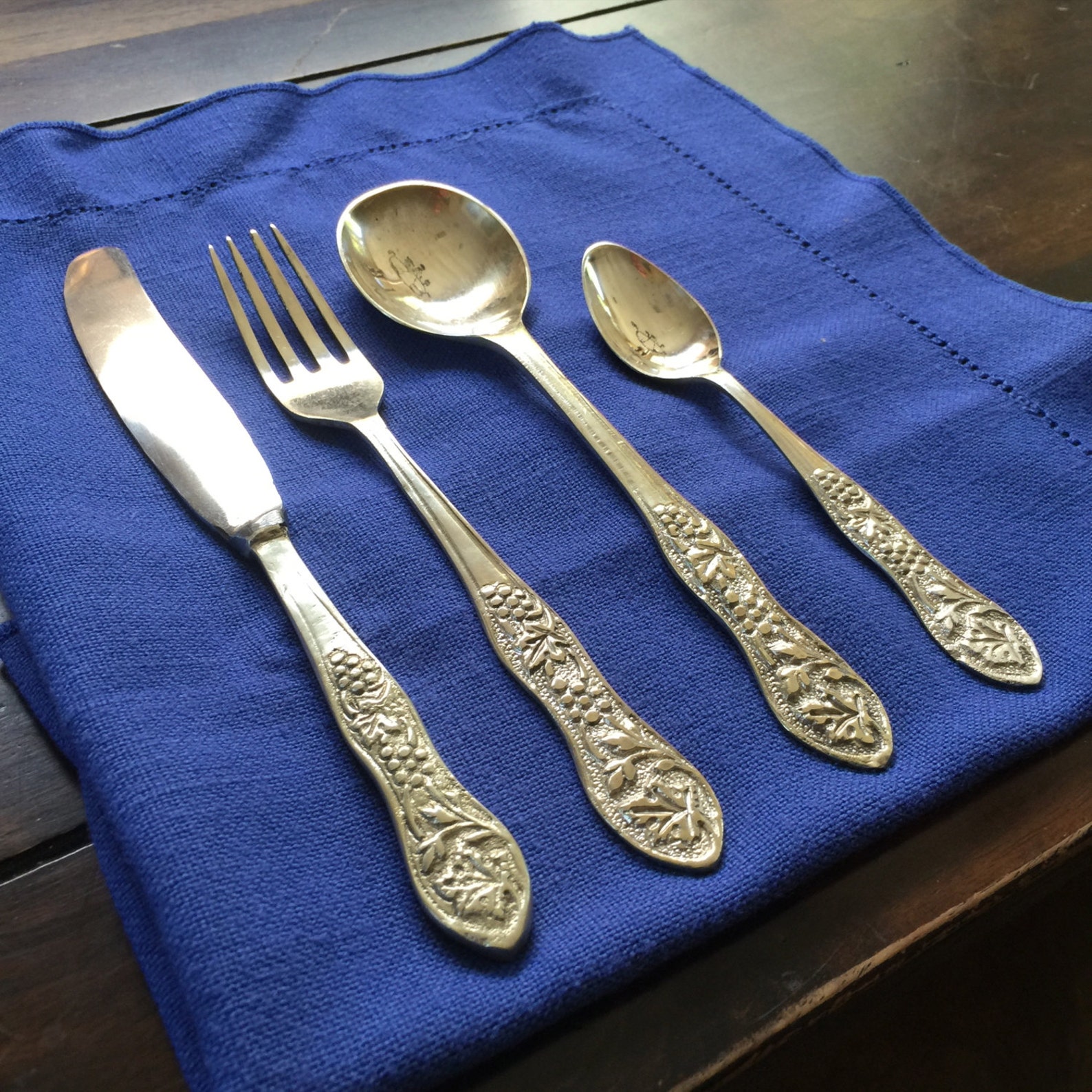 Old Nickel Silver Flatware. g Silver. SIX, 4 Place Settings Plus Two Large Serving Spoons Etsy