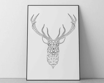Geometric Deer Print: Scandinavian Black and White Wall Art (Digital Download)