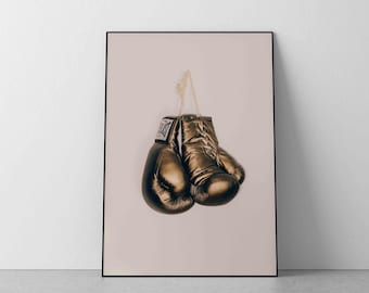 boxing poster, boxing gloves, boxing print, sport print, golden decor, digital download, old school, boxing wall decor, encouraging gift