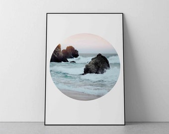 Circle sea photography, Circle Photo Print, Ocean print, Minimal decor, Beach Print, Sea Printable, Landscape photography, Digital print