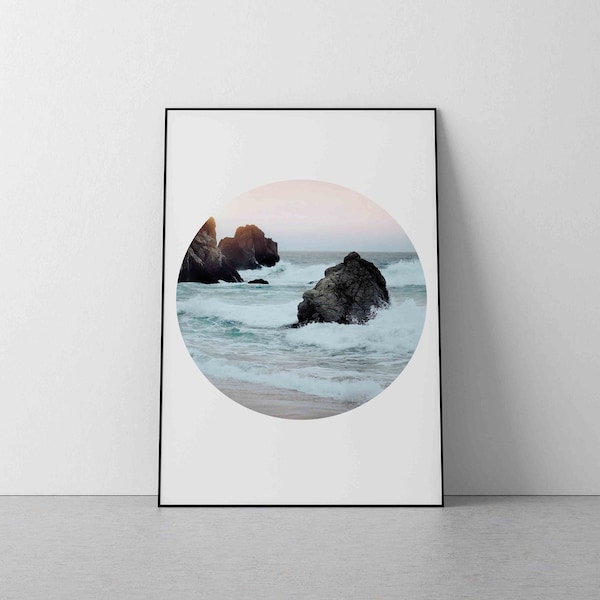 Circle sea photography, Circle Photo Print, Ocean print, Minimal decor, Beach Print, Sea Printable, Landscape photography, Digital print