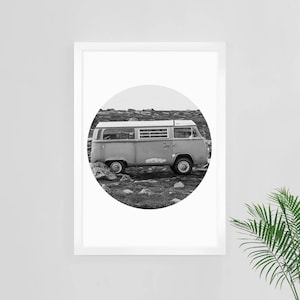 VW van print, black and white camper, volkwagen van, instant download, van wall art, vintage van, vintage sur poster, VW camper art print