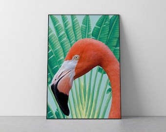 Roze flamingo-kunstprint, tropische vintage poster (digitale download)