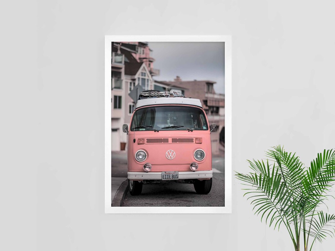 Camper Van Poster, Pink Van Print, Vw Van Wall Art, Volkswagen Van Art