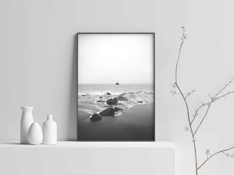 Beach Photography, Black and White Beach Print, Ocean Photography