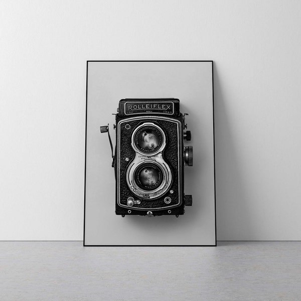 Rolleiflex print, vintage camera poster, black and white camera, old camera wall print, vintage digital download, Rolleiflex photography