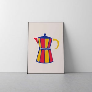 Vintage Moka Pot Print, Italian Coffee Art, Kitchen Decor (Digital Download)