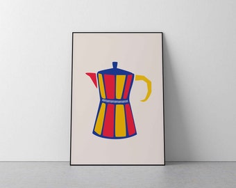 Coffee Pot Poster, Printable Poster, Classic Italian Moka Pot Art Print, Kitchen art, Coffee Decor, Moka Pot Wall Art, Coffee Lovers Gift