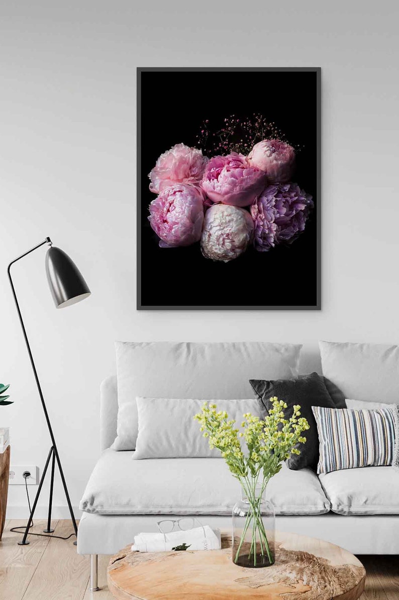 Dark Floral Peonies Print, Pink Flower Wall Art (digital Download) - Etsy