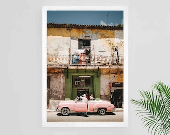 Impressão Havana, Carro Rosa Vintage, Fotografia de Viagem Tropical (Download Digital)
