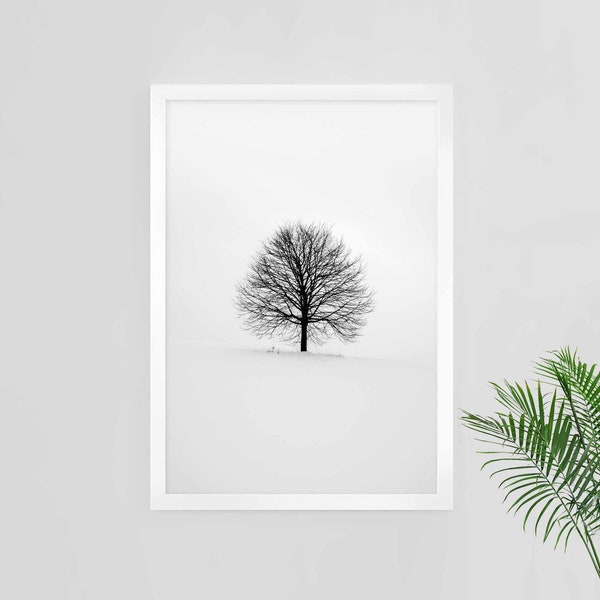 Minimalistischer Winter Baum Print: Schwarz Weiss Fotografie (Digitaler Download)