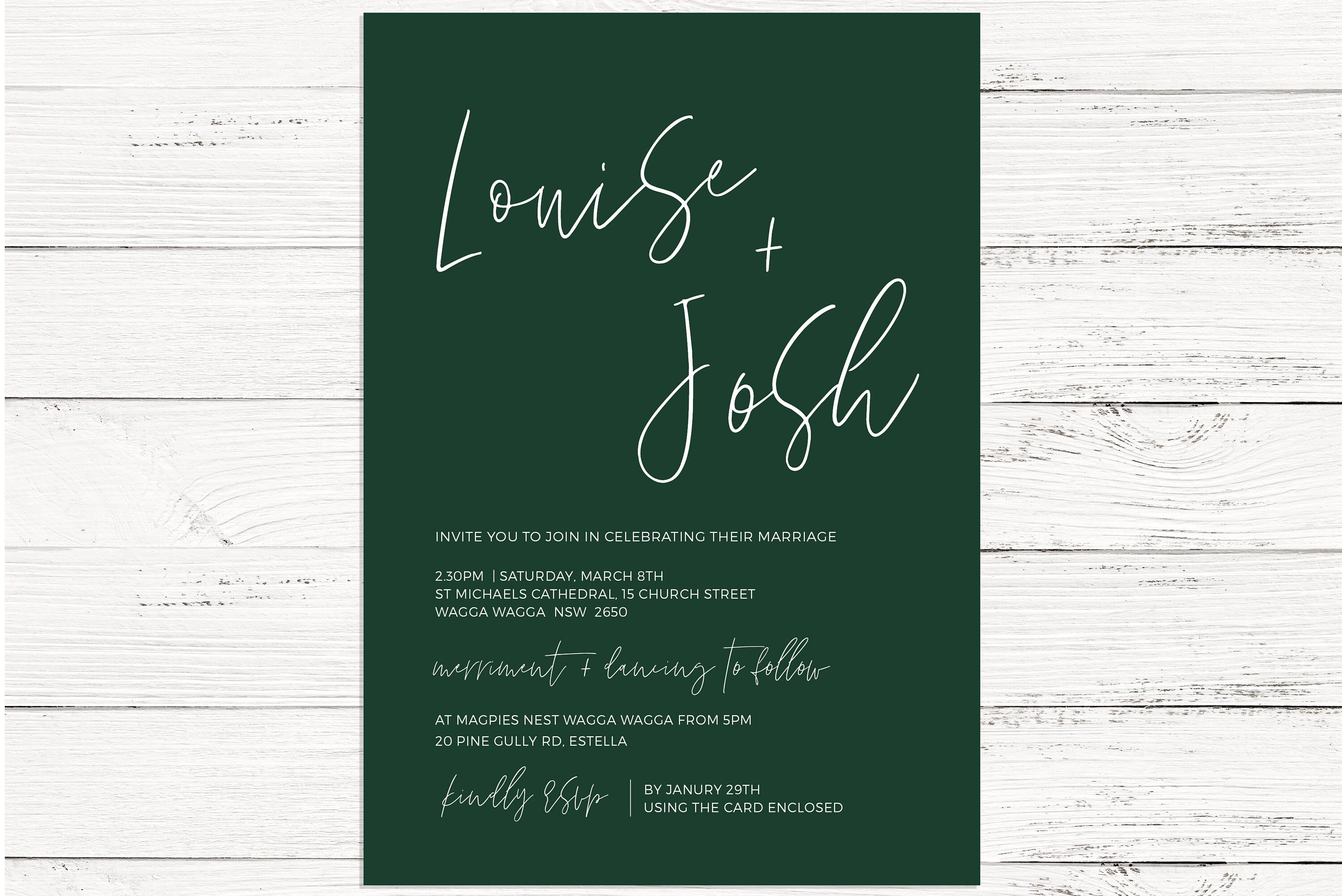 Emerald Green Wedding Invitation wedding invite Re-sizable | Etsy