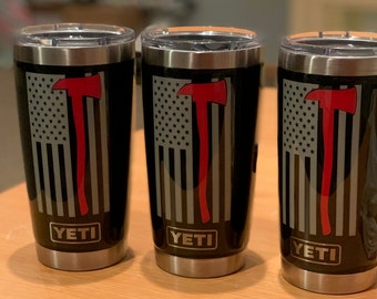 Custom Resin Firefighter Tumblers - Thin Red Line - Firefighters Axe - American Flag