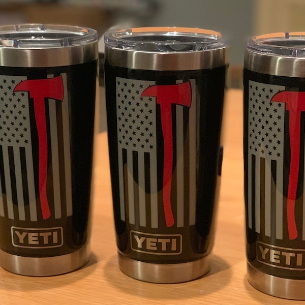 Custom Resin Firefighter Tumblers - Thin Red Line - Firefighters Axe - American Flag