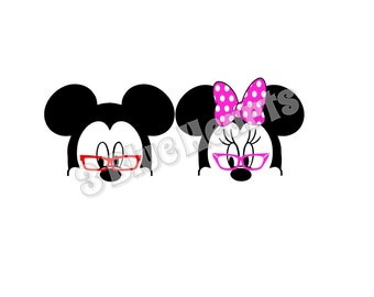 Mickey and Minnie with Glasses SVG dxf Studio, Mickey with Glasses, Minnie with Glasses, Grandparent Mickey and Minnie SVG dxf Studio
